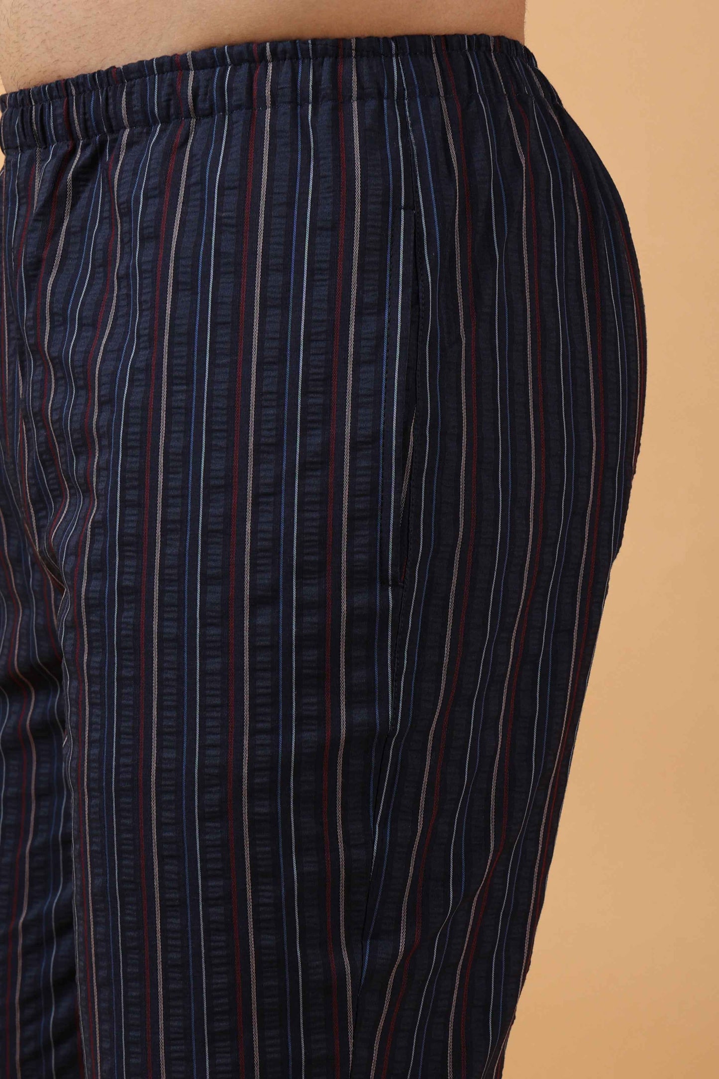 Buy Plus Size Navy Striped Cotton Dobby Pajama At Apella | Sizes XS to 10 XL | India | Free Delivery | Customized