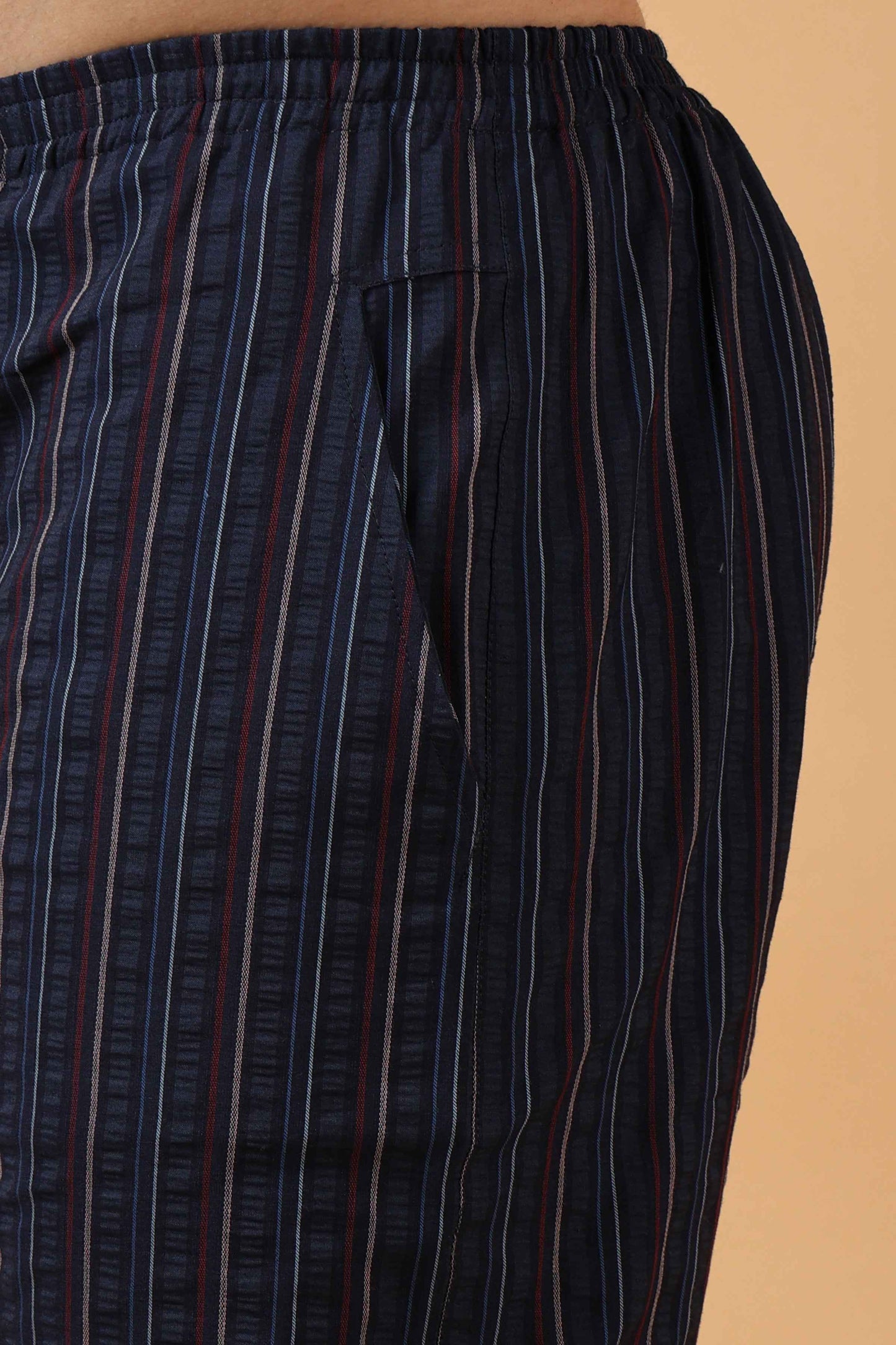 Buy Plus Size Navy Striped Cotton Dobby Shorts At Apella | Sizes XS to 10 XL | India | Free Delivery | Customized