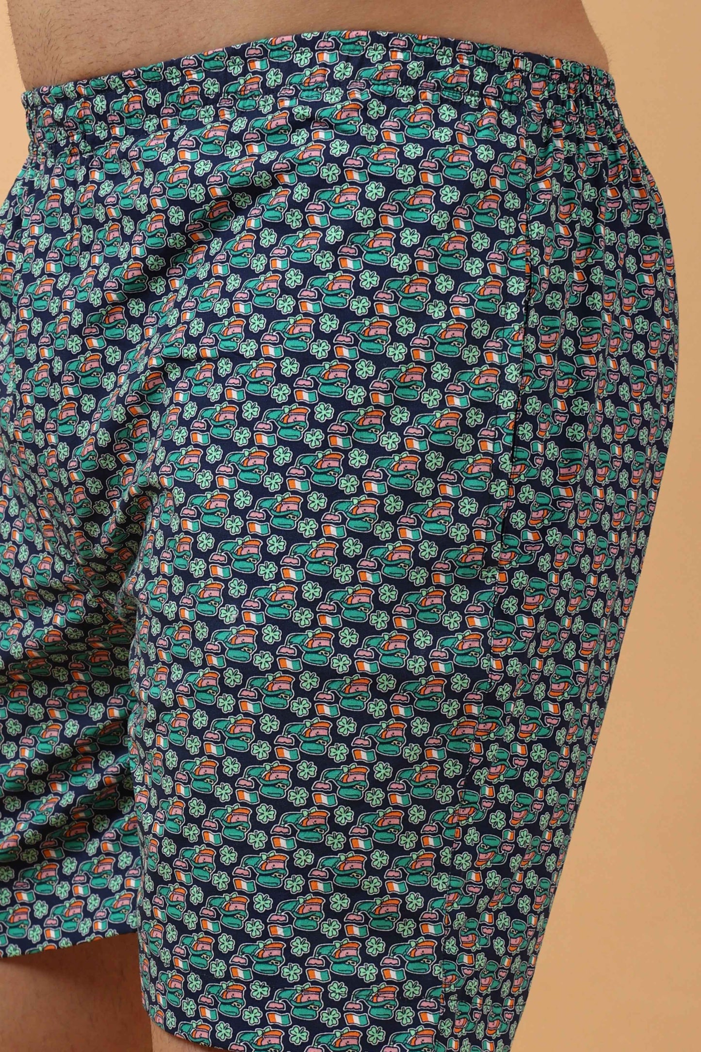 Buy Plus Size Blue Printed Poplin Cotton Shorts At Apella | Sizes XS to 10 XL | India | Free Delivery | Customized