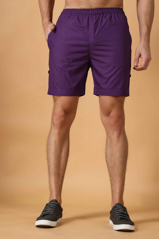 Buy Plus Size Purple Cotton Shorts At Apella | Sizes XS to 10 XL | India | Free Delivery | Customized