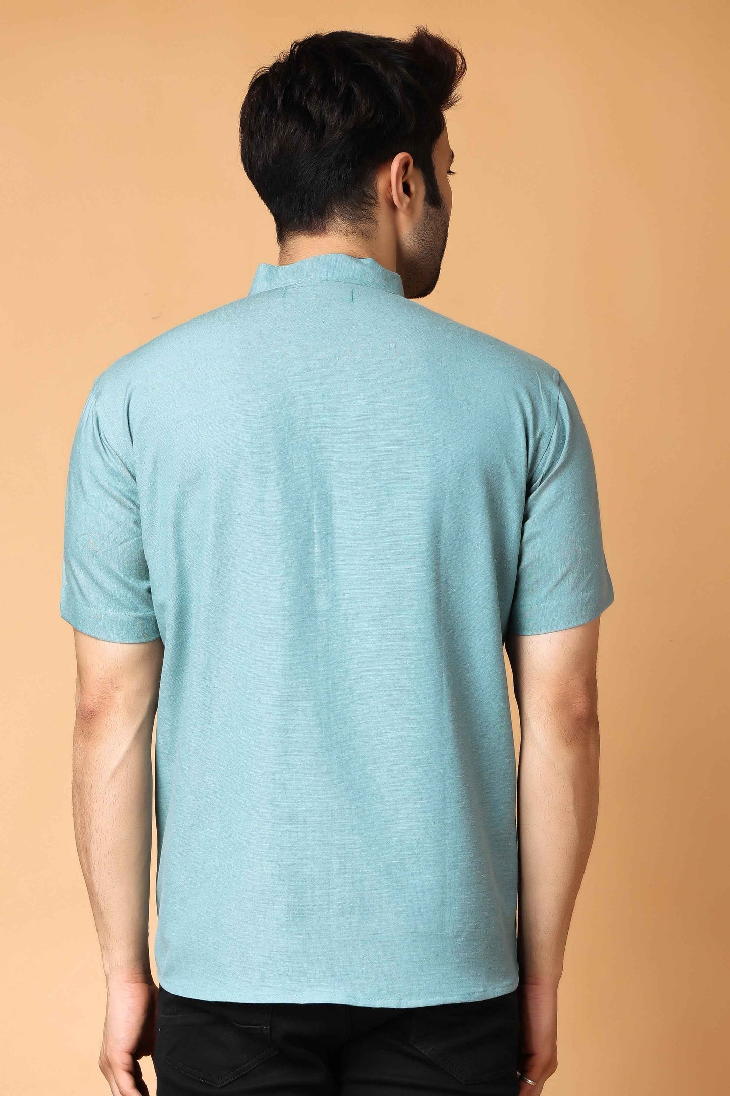 Buy Plus Size Seafoam Cotton Linen Short Kurta At Apella | Sizes XS to 10 XL | India | Free Delivery | Customized