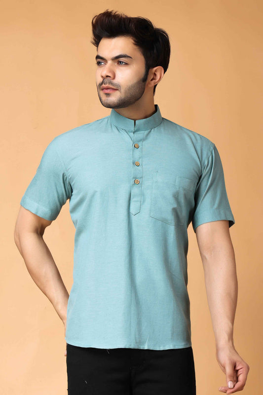 Buy Plus Size Seafoam Cotton Linen Short Kurta At Apella | Sizes XS to 10 XL | India | Free Delivery | Customized