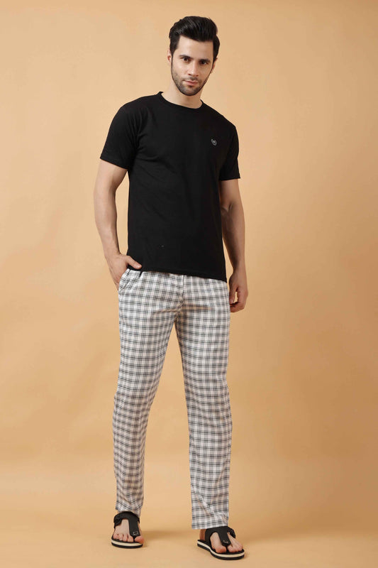 Buy Plus Size White Checked Cotton Pajama At Apella | Sizes XS to 10 XL | India | Free Delivery | Customized