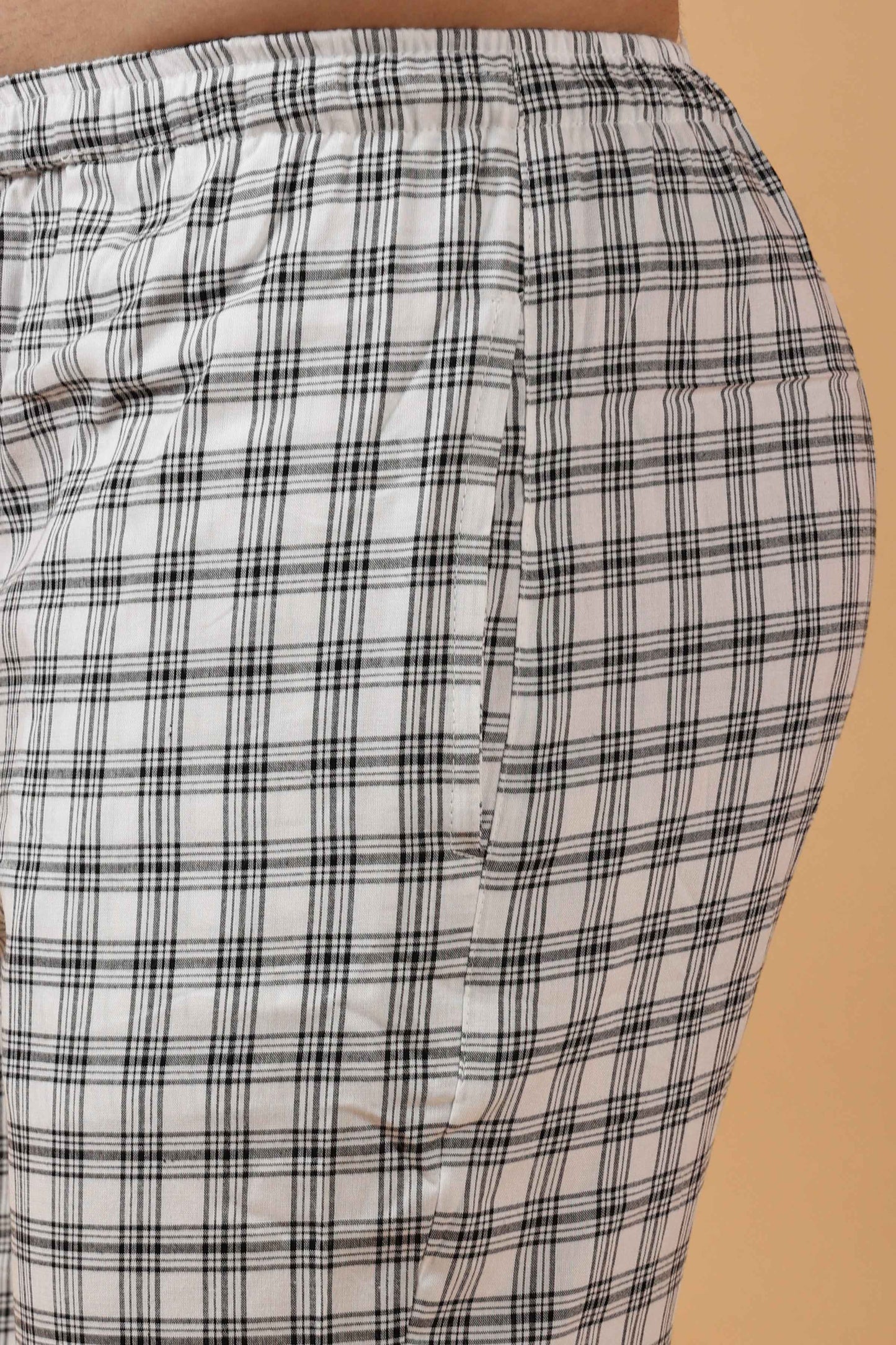 Buy Plus Size White Checked Cotton Pajama At Apella | Sizes XS to 10 XL | India | Free Delivery | Customized