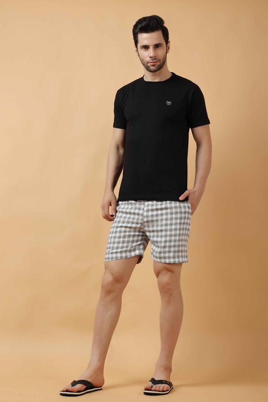 Buy Plus Size White Checked Cotton Shorts At Apella | Sizes XS to 10 XL | India | Free Delivery | Customized