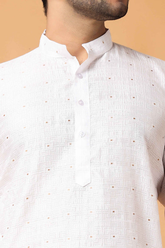 Buy Plus Size Exquisite Ivory Woven Kurta Pajama At Apella | Sizes XS to 10 XL | India | Free Delivery | Customized