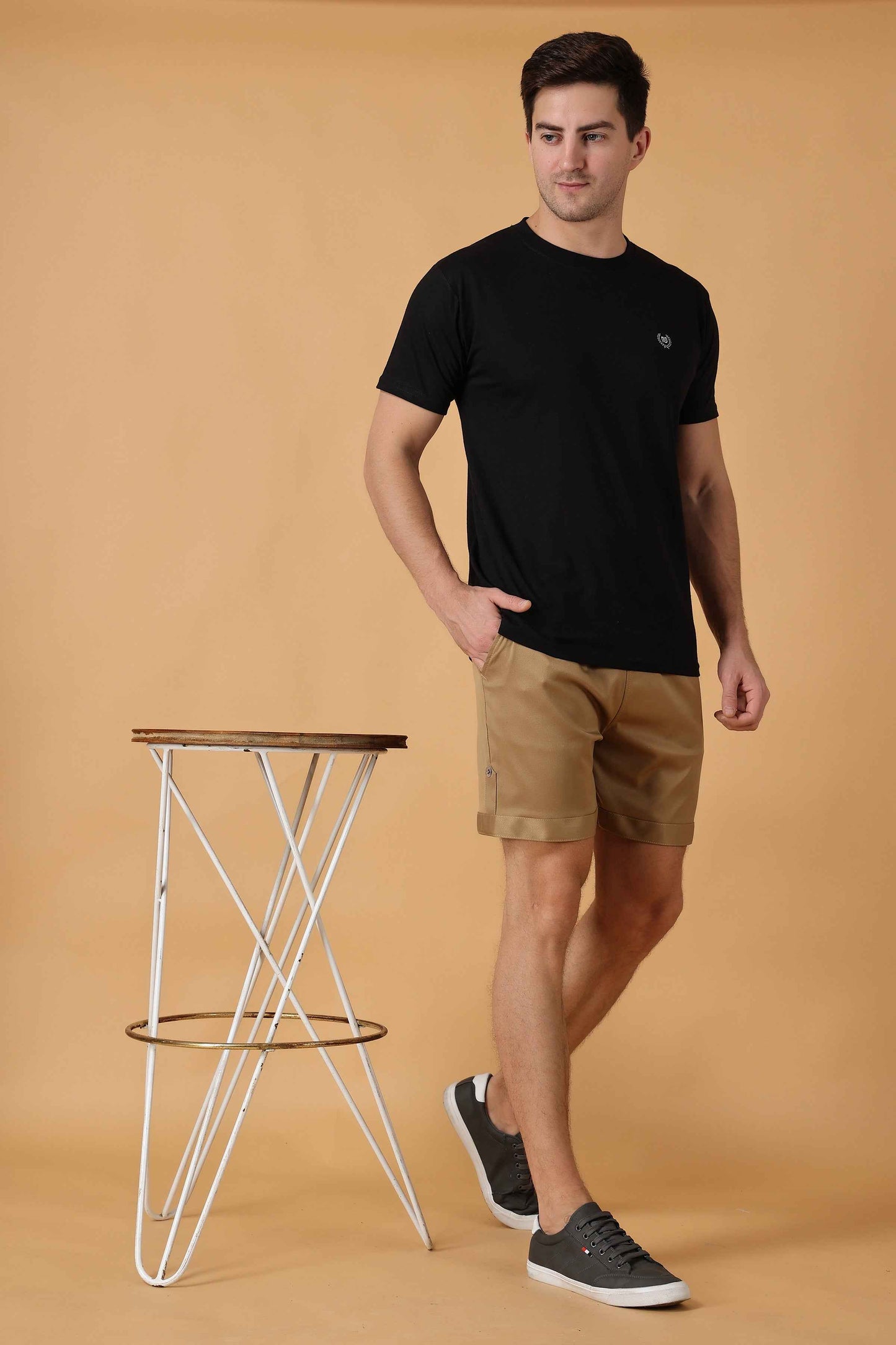 Buy Plus Size Dark Beige Cotton Lycra Shorts At Apella | Sizes XS to 10 XL | India | Free Delivery | Customized