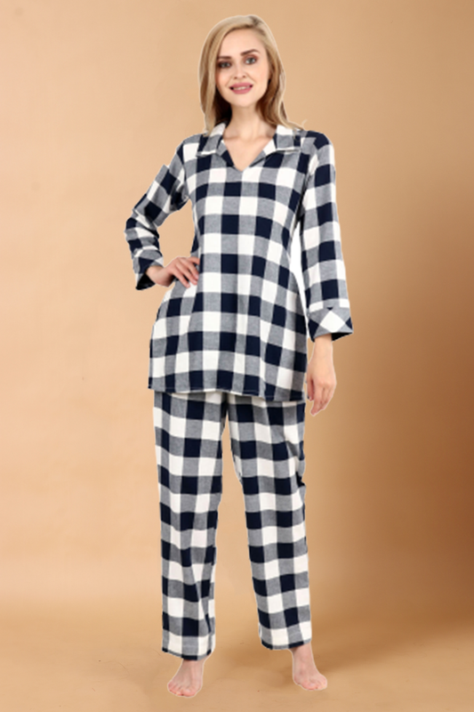 Buy Plus Size Navy Check Woollen Night Suit At Apella | Sizes XS to 10 XL | India | Free Delivery | Customized