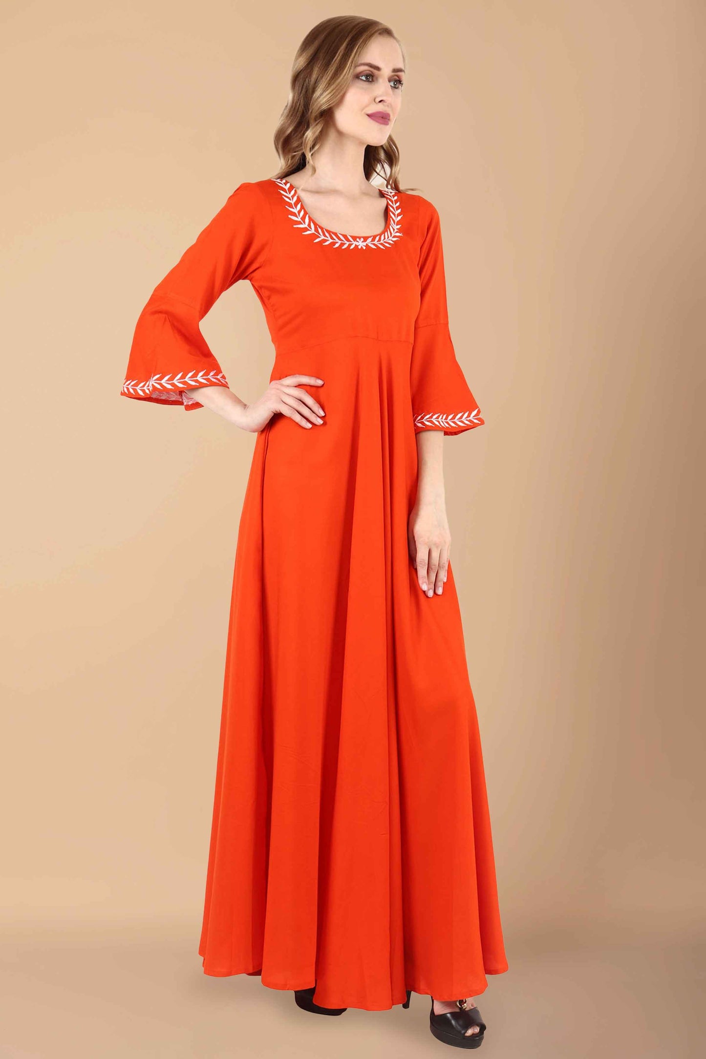 Buy Plus Size Minimal Orange Dress At Apella | Sizes XS to 10 XL | India | Free Delivery | Customized