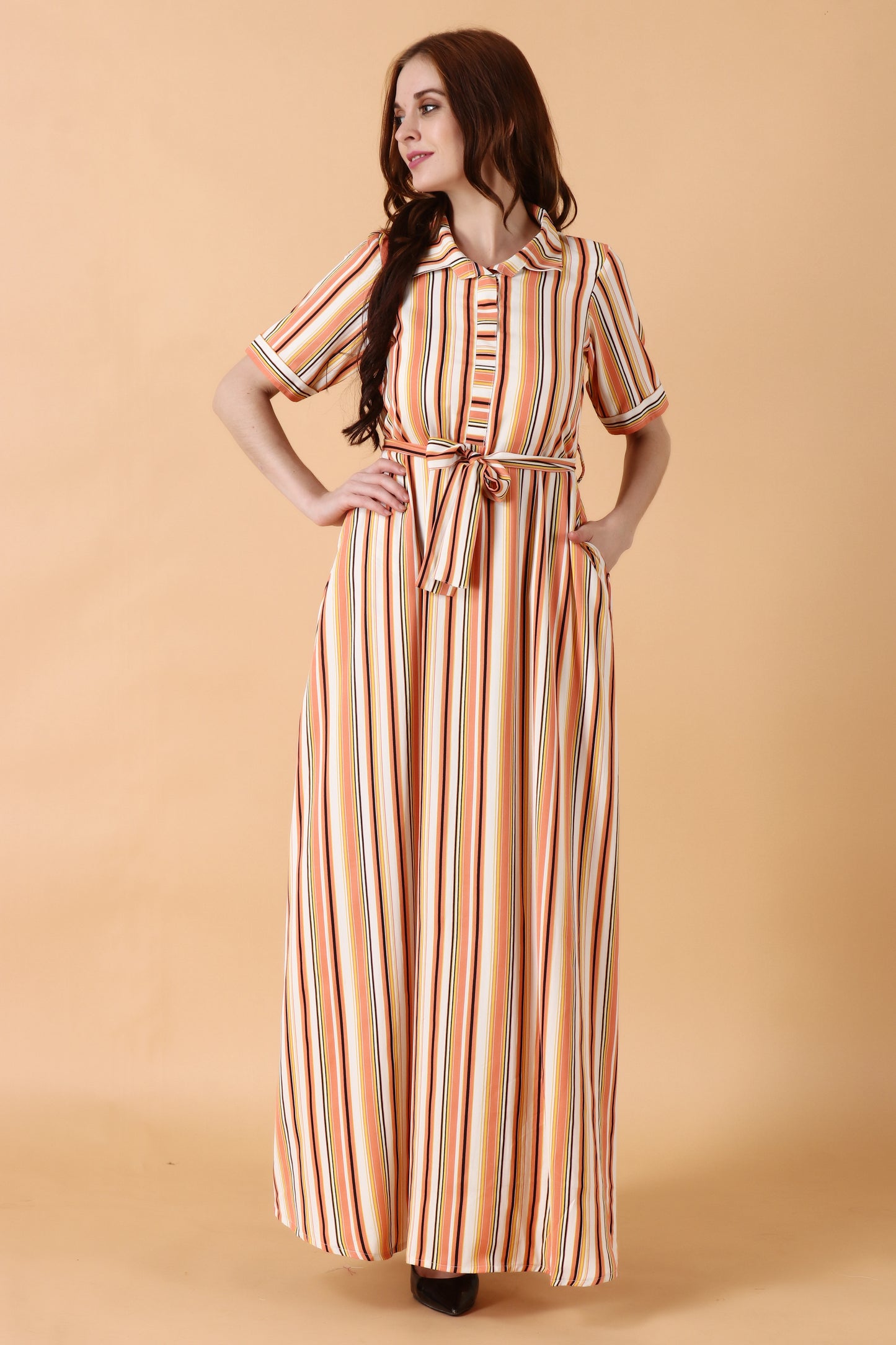 Women Plus Size Peach Striped dresses online | Apella