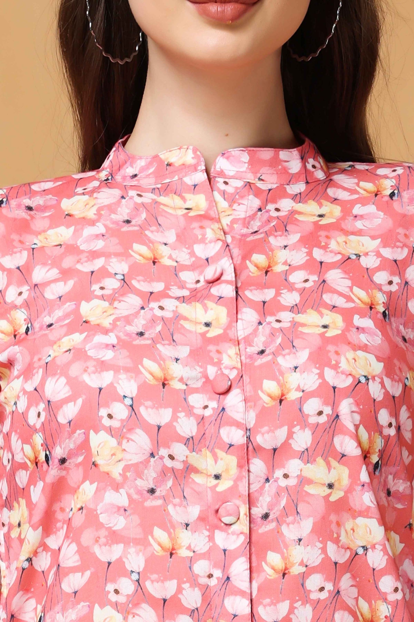 Buy Plus Size Pink Bouquet Modal Short Kurta At Apella | Sizes XS to 10 XL | India | Free Delivery | Customized