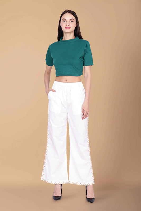 Buy Plus Size Embroidered Hemline Palazzo At Apella | Sizes XS to 10 XL | India | Free Delivery | Customized