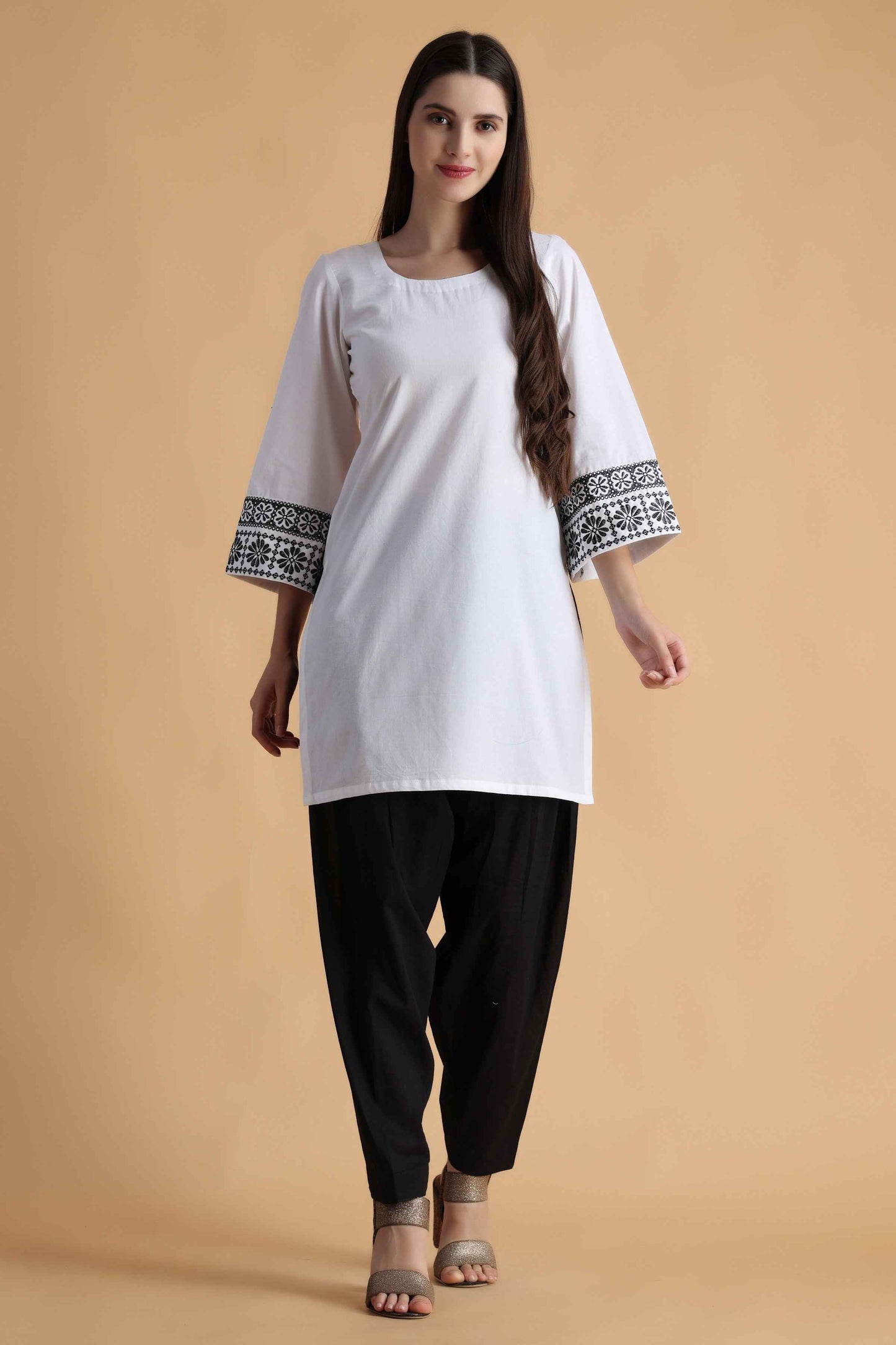 Buy Plus Size White Truffle Cotton Kurta At Apella | Sizes XS to 10 XL | India | Free Delivery | Customized