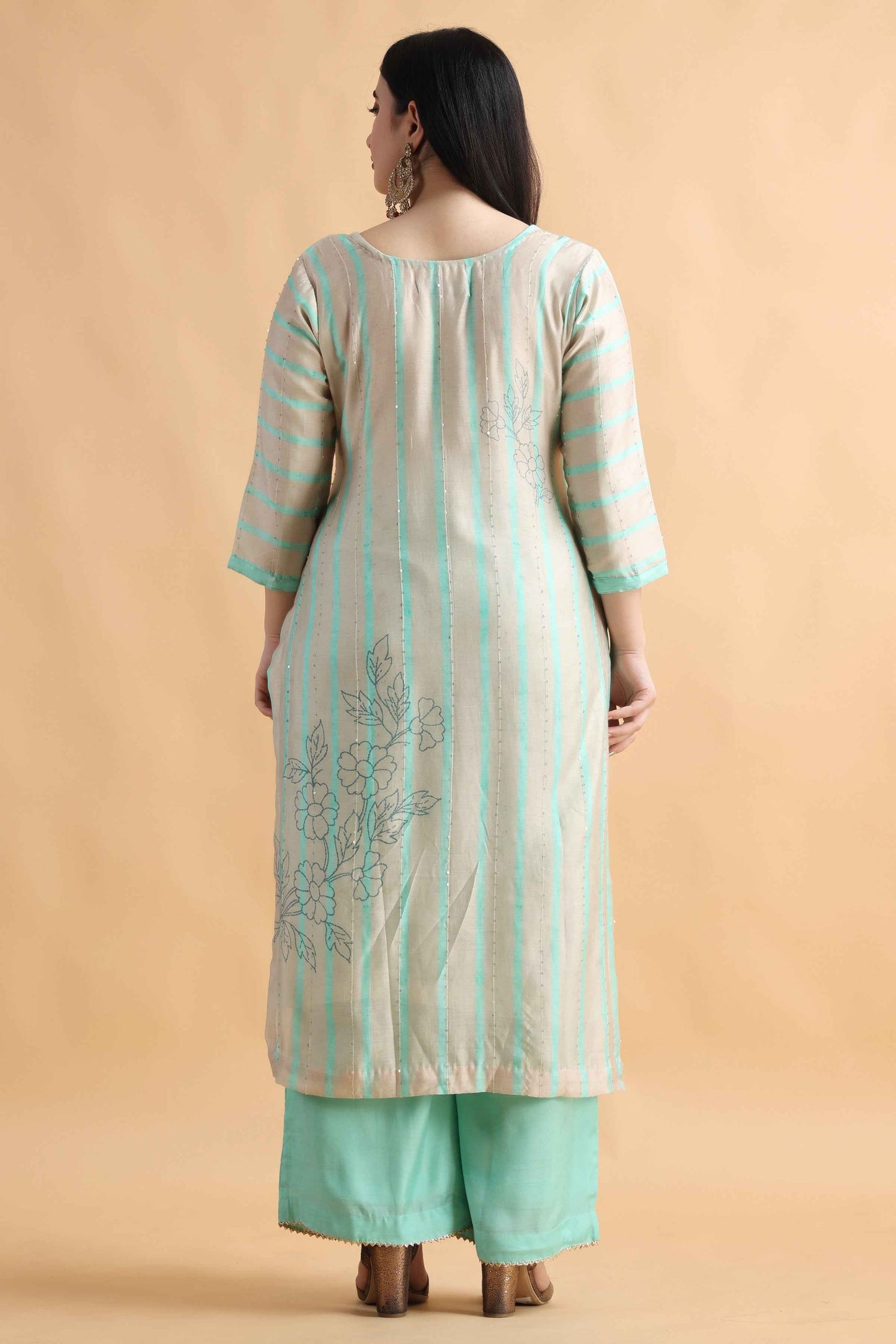 Buy Plus Size Salt Green Sequined Muslin Suit At Apella | Sizes XS to 10 XL | India | Free Delivery | Customized