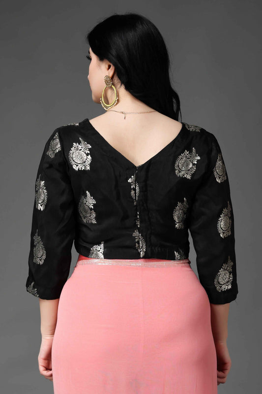 Buy Plus Size Polished Black Silk Blouse At Apella | Sizes XS to 10 XL | India | Free Delivery | Customized