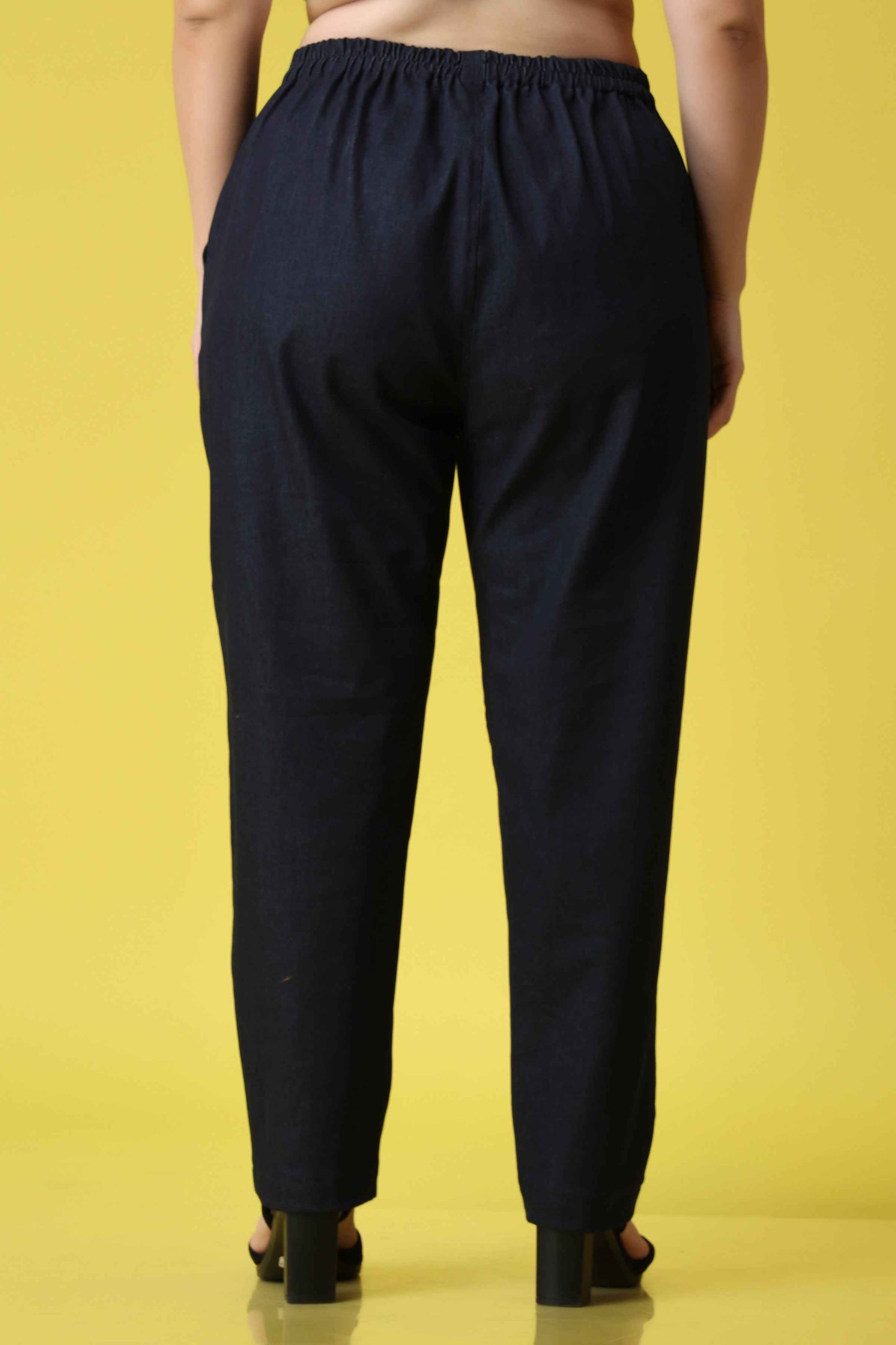 Buy Plus Size Navy Blue Cotton Denim Pants At Apella | Sizes XS to 10 XL | India | Free Delivery | Customized
