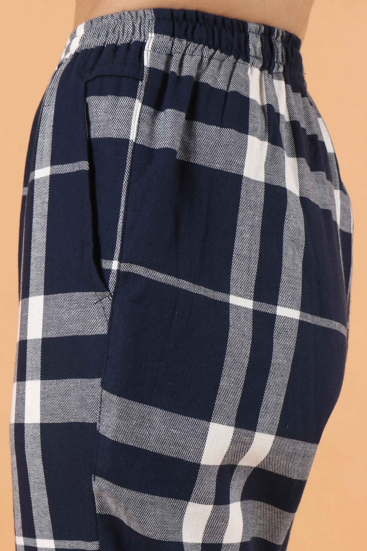 Buy Plus Size Blue Grid Woollen Pajama At Apella | Sizes XS to 10 XL | India | Free Delivery | Customized