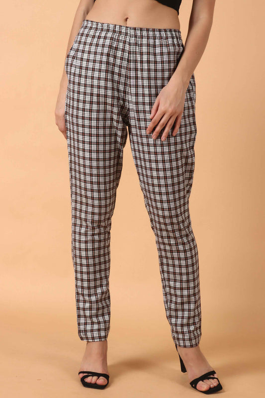 Buy Plus Size Brown Grid Woollen Pajama At Apella | Sizes XS to 10 XL | India | Free Delivery | Customized