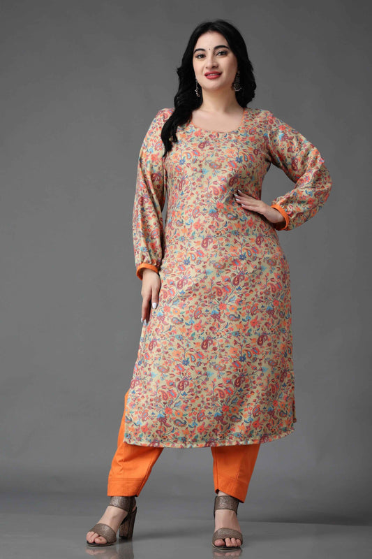 Buy Plus Size Autumn Peach Woollen Kurta At Apella | Sizes XS to 10 XL | India | Free Delivery | Customized