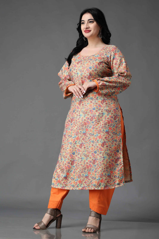 Buy Plus Size Autumn Peach Woollen Kurta Set At Apella | Sizes XS to 10 XL | India | Free Delivery | Customized