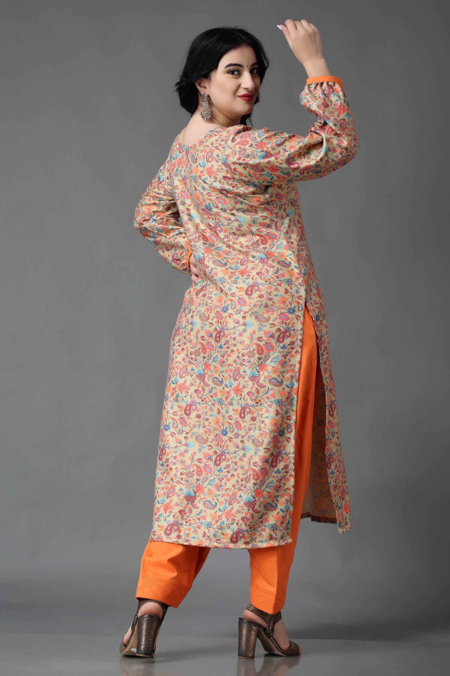 Buy Plus Size Autumn Peach Woollen Kurta At Apella | Sizes XS to 10 XL | India | Free Delivery | Customized