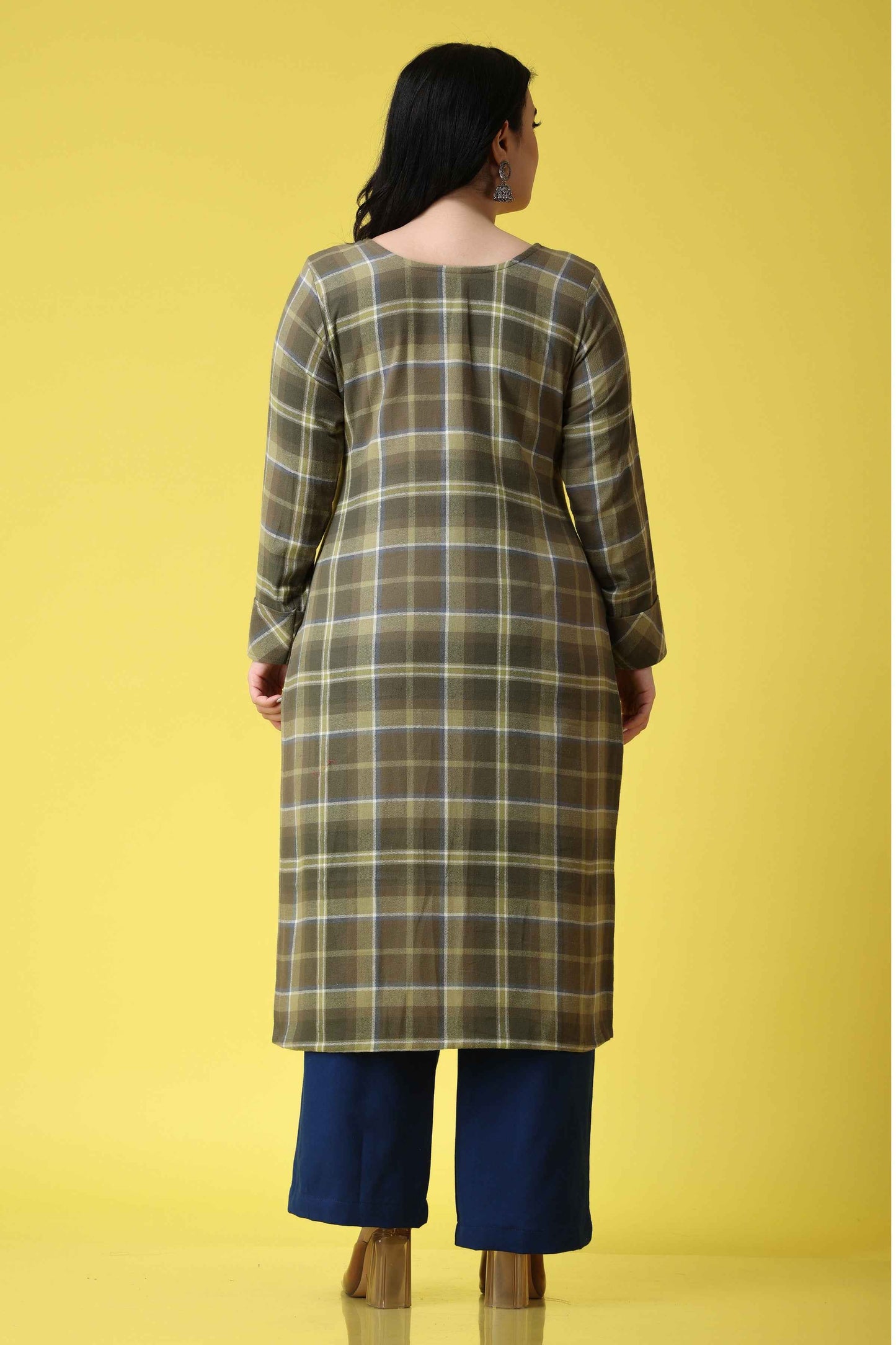 Buy Plus Size Vintage Green Woollen Kurta At Apella | Sizes XS to 10 XL | India | Free Delivery | Customized