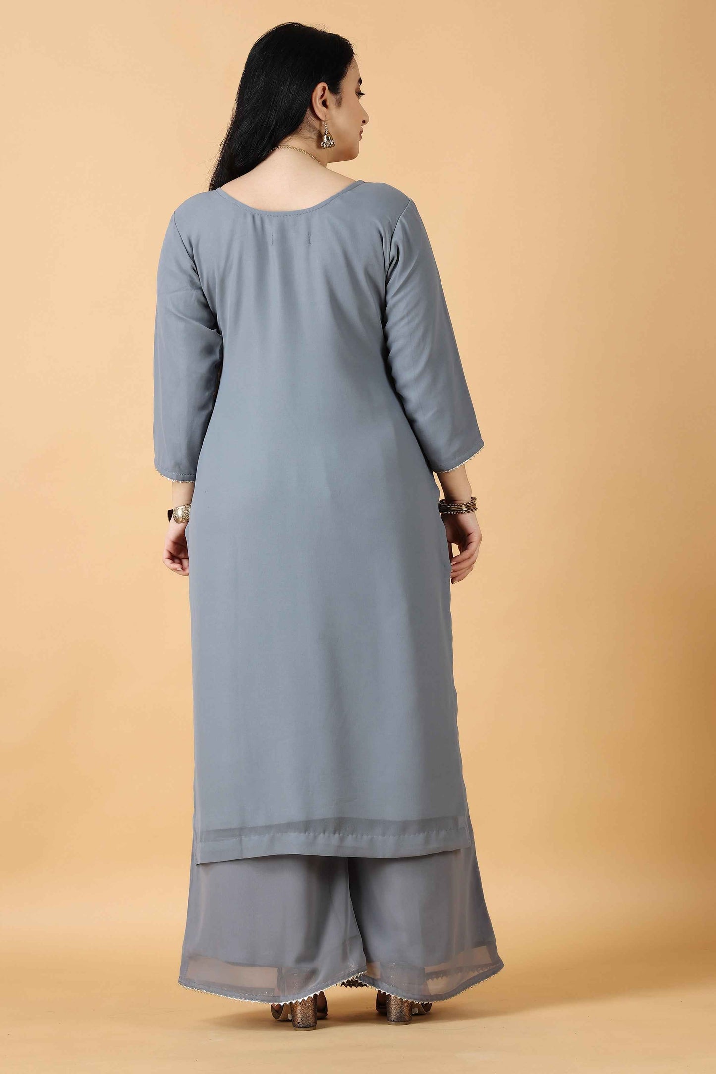 Buy Plus Size Starry Grey Fancy Suit With Sequin Work At Apella | Sizes XS to 10 XL | India | Free Delivery | Customized