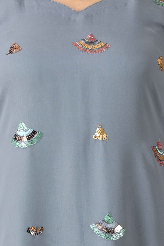 Buy Plus Size Starry Grey Fancy Suit With Sequin Work At Apella | Sizes XS to 10 XL | India | Free Delivery | Customized