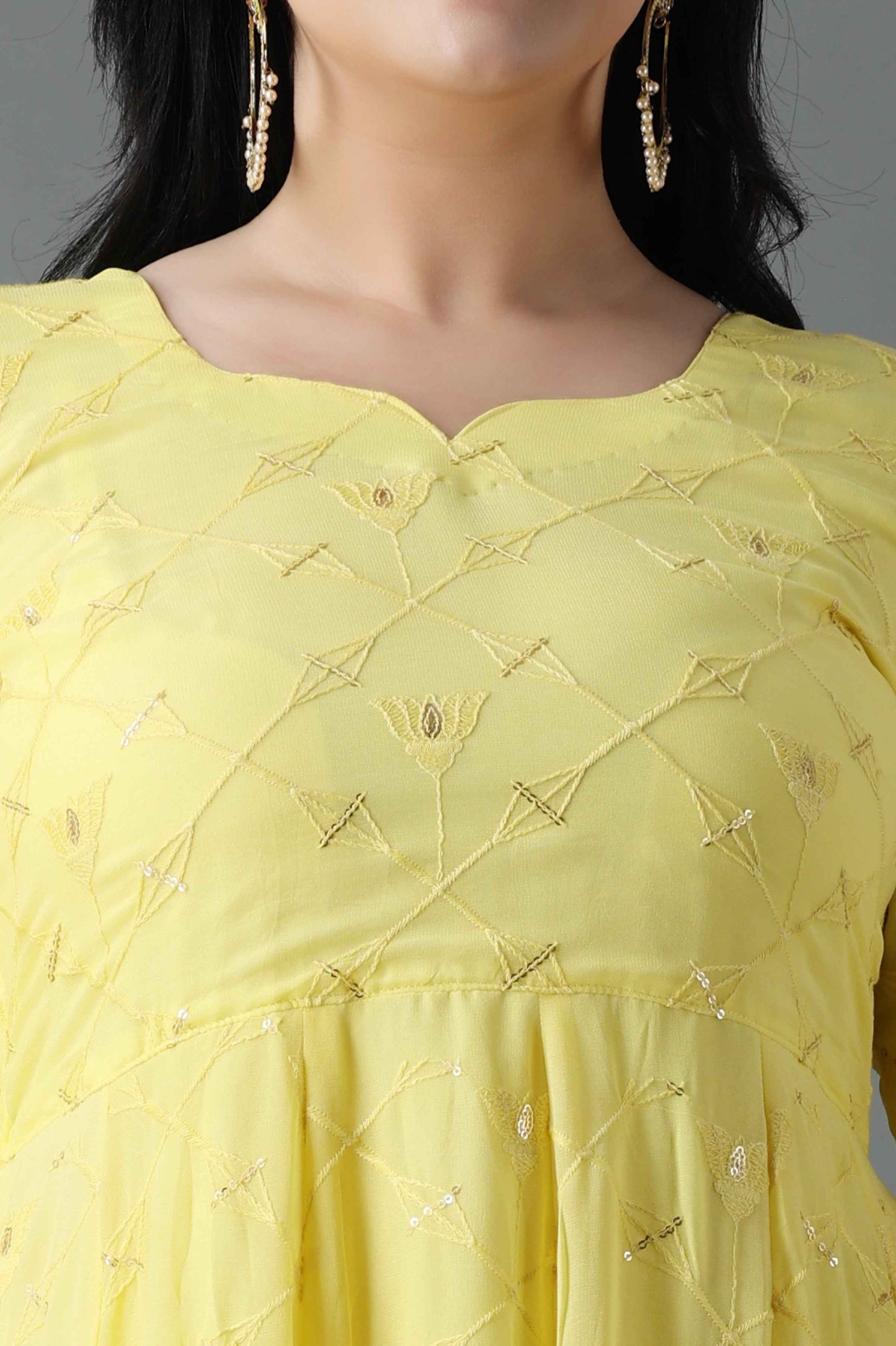 Buy Plus Size Lemon Sherbet Sequin Anarkali Dress At Apella | Sizes XS to 10 XL | India | Free Delivery | Customized