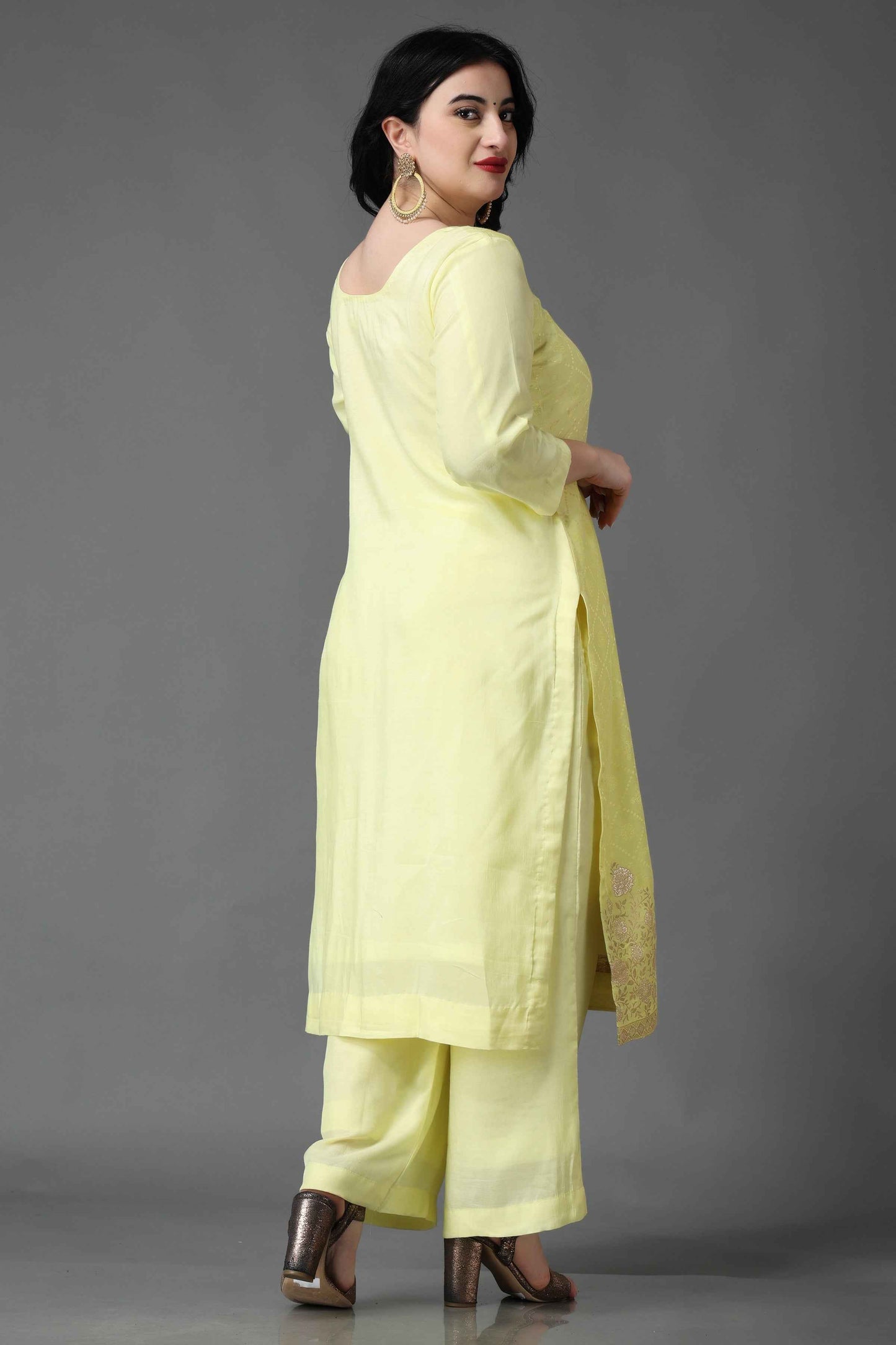 Buy Plus Size Lemon Icing Fancy Muslin Suit At Apella | Sizes XS to 10 XL | India | Free Delivery | Customized