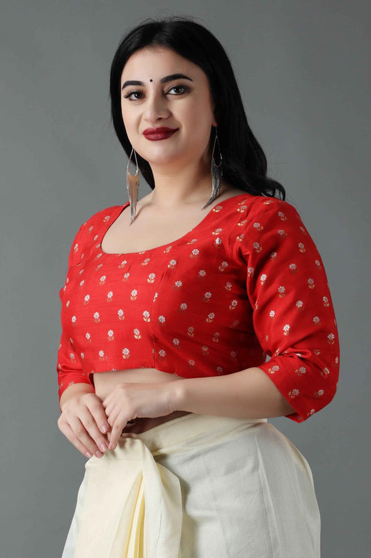 Buy Plus Size Scarlet Red Silk Blouse At Apella | Sizes XS to 10 XL | India | Free Delivery | Customized