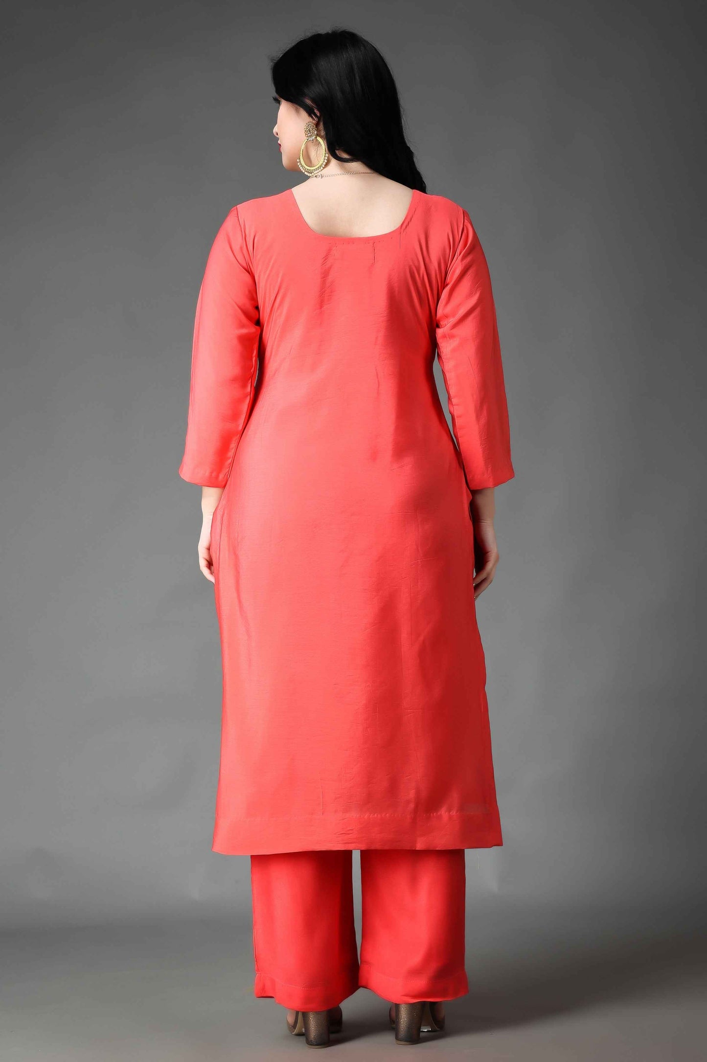 Buy Plus Size Pristine Peach Silk Suit Set At Apella | Sizes XS to 10 XL | India | Free Delivery | Customized