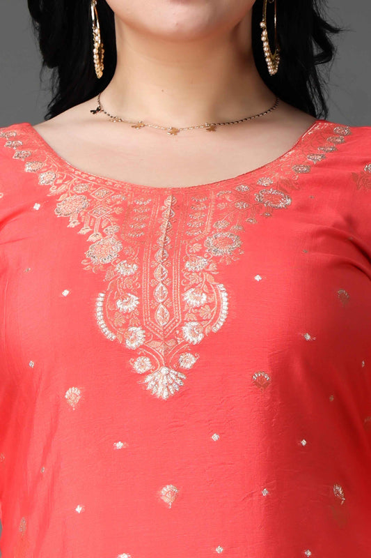 Buy Plus Size Pristine Peach Silk Suit Set At Apella | Sizes XS to 10 XL | India | Free Delivery | Customized