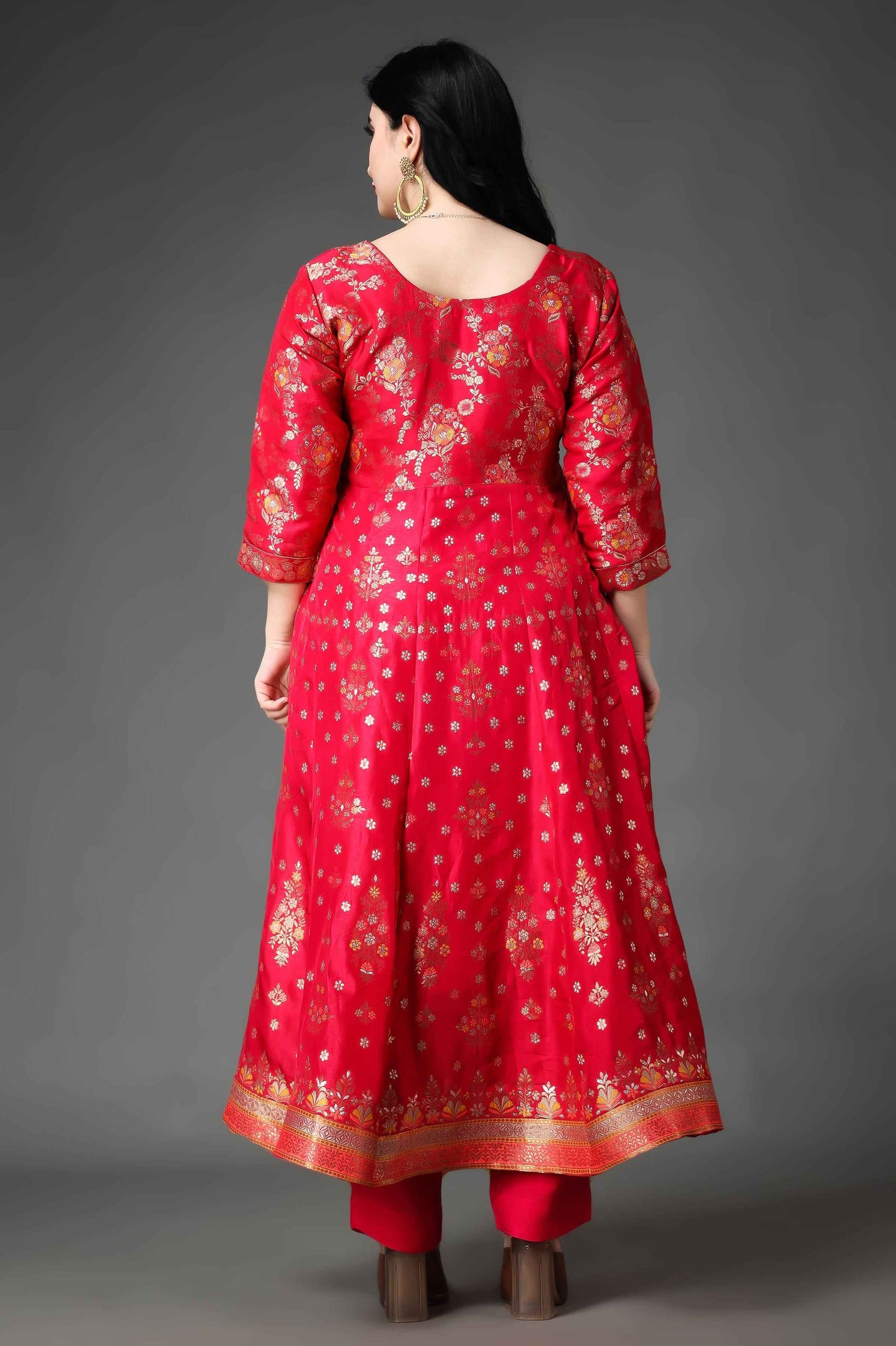 Buy Plus Size Merry Musings Tanjore Silk Anarkali Set At Apella | Sizes XS to 10 XL | India | Free Delivery | Customized