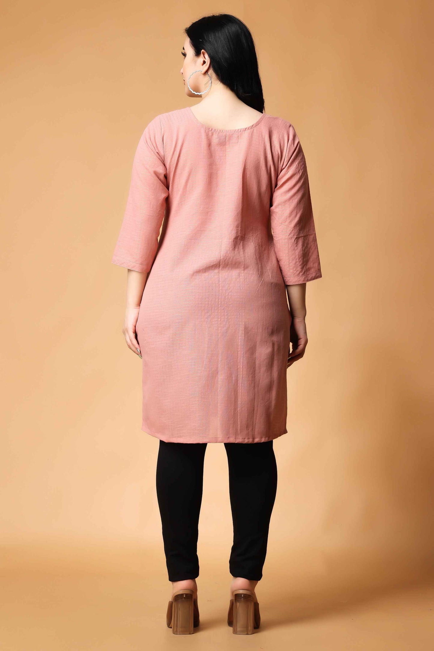 Buy Plus Size Pastel Pink Zari Woven Kurta At Apella | Sizes XS to 10 XL | India | Free Delivery | Customized