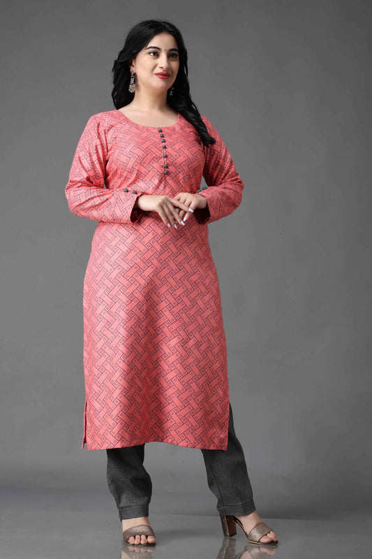Buy Plus Size Peachy Blush Woollen Kurta Set At Apella | Sizes XS to 10 XL | India | Free Delivery | Customized