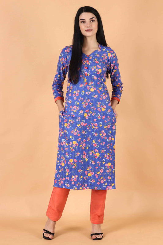 Buy Plus Size Blue Corduroy Kurta Set At Apella | Sizes XS to 10 XL | India | Free Delivery | Customized