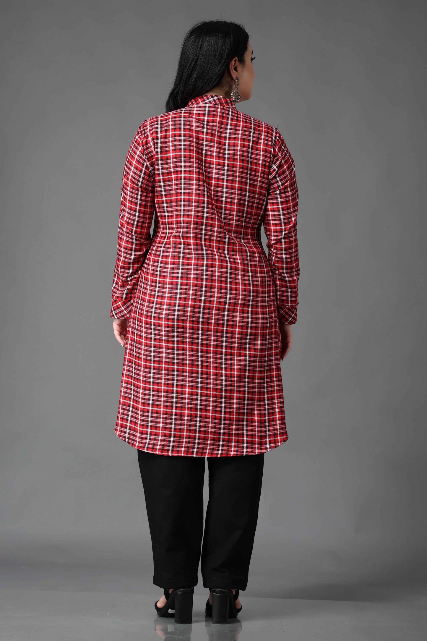 Buy Plus Size Rusty Red Check Woollen Kurta At Apella | Sizes XS to 10 XL | India | Free Delivery | Customized