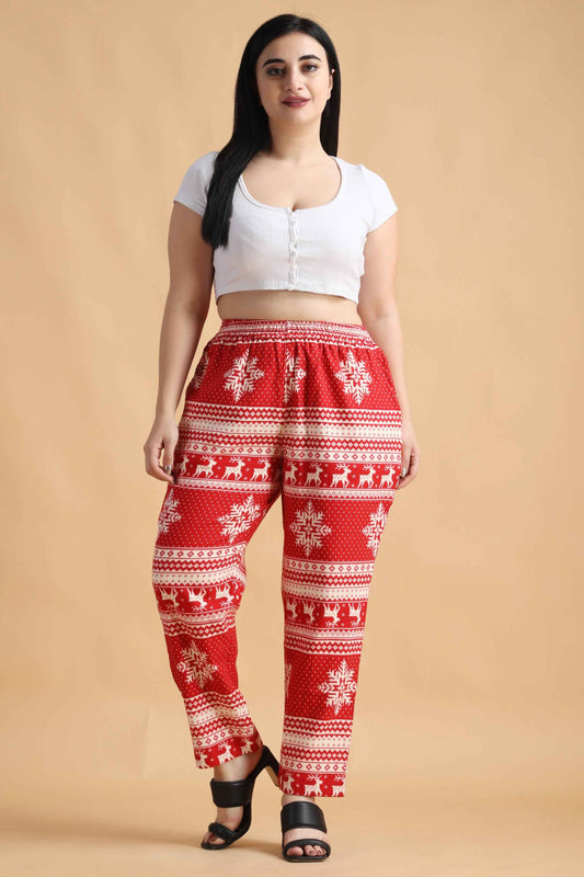 Buy Plus Size Fiery Red Printed Woollen Pajama At Apella | Sizes XS to 10 XL | India | Free Delivery | Customized