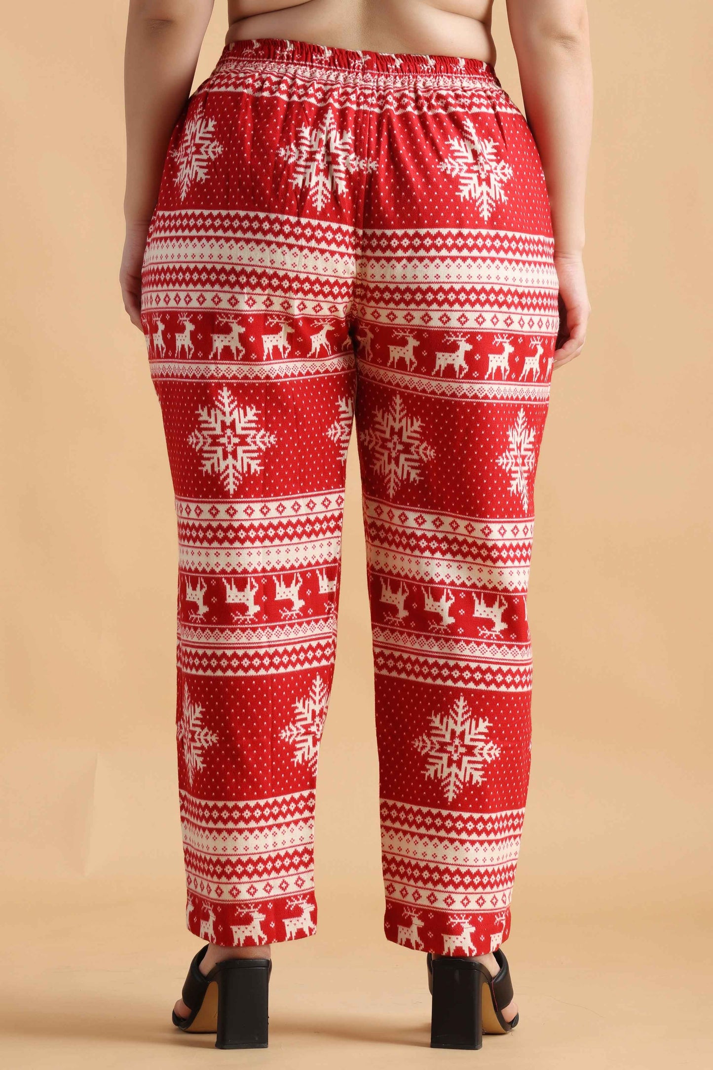 Buy Plus Size Fiery Red Printed Woollen Pajama At Apella | Sizes XS to 10 XL | India | Free Delivery | Customized