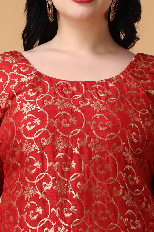 Buy Plus Size Eternally Red Jacquard Silk Suit At Apella | Sizes XS to 10 XL | India | Free Delivery | Customized