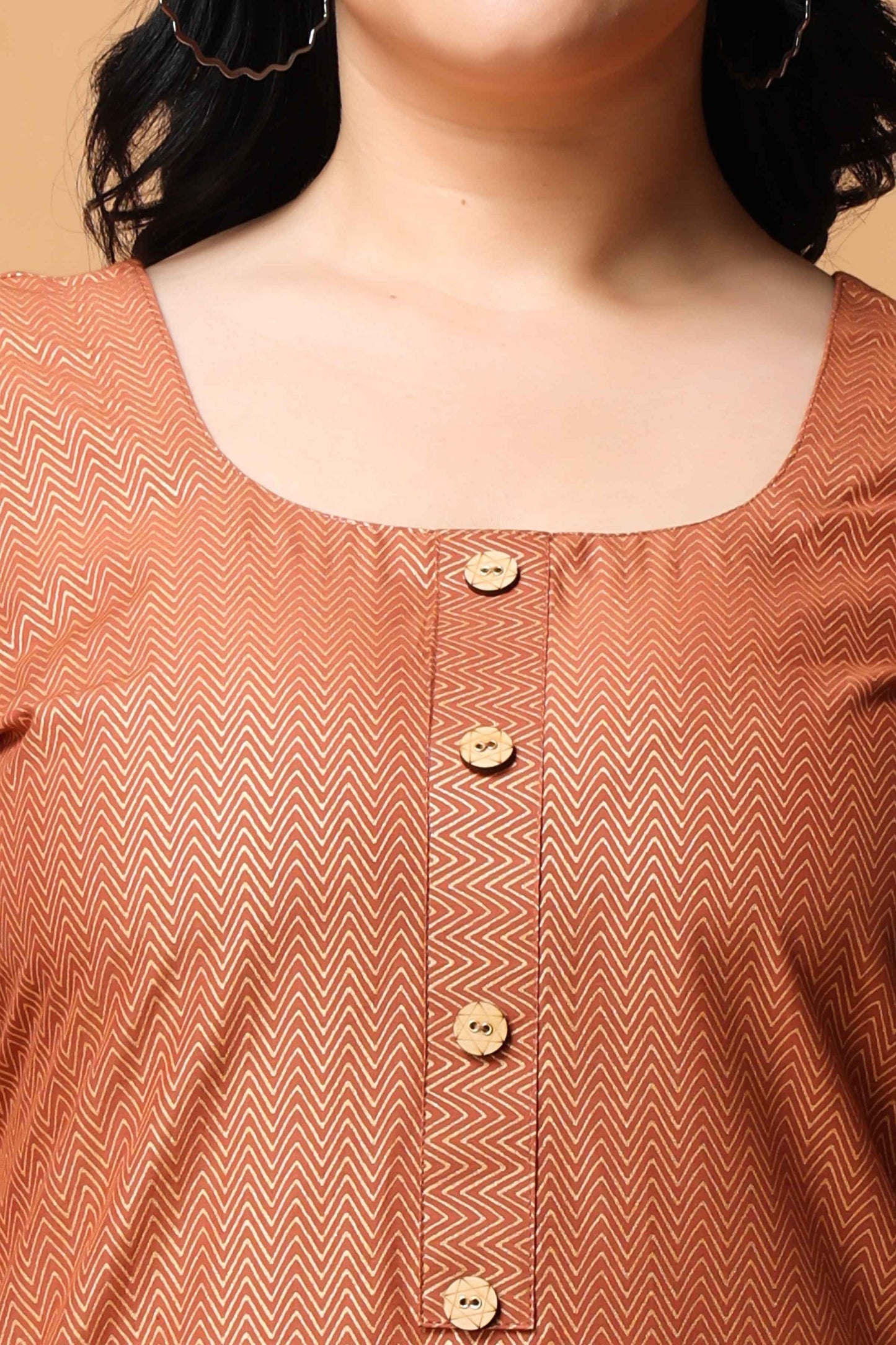 Buy Plus Size Metallic Rust Foiled Cotton Kurta At Apella | Sizes XS to 10 XL | India | Free Delivery | Customized