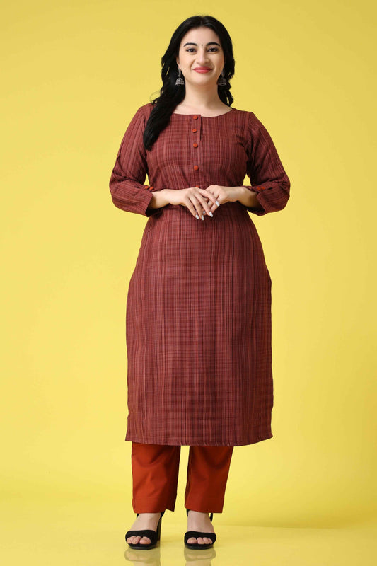 Buy Plus Size Rusty Grid Woollen Kurta Set At Apella | Sizes XS to 10 XL | India | Free Delivery | Customized
