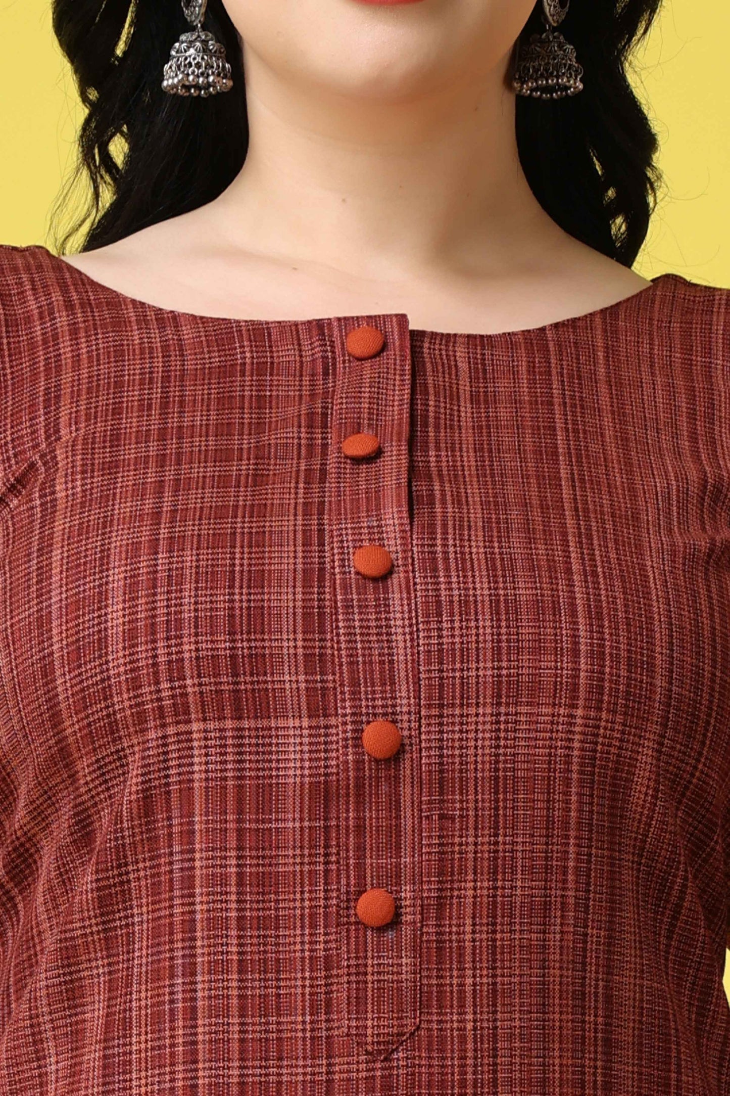 Buy Plus Size Rusty Grid Woollen Kurta Set At Apella | Sizes XS to 10 XL | India | Free Delivery | Customized