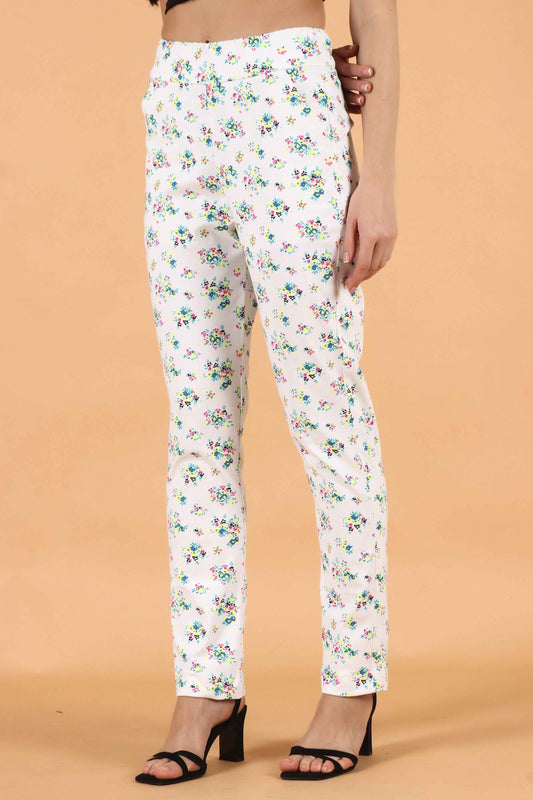 Buy Plus Size White Printed Lycra Pant At Apella | Sizes XS to 10 XL | India | Free Delivery | Customized