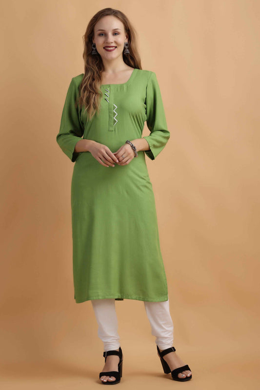 Buy Plus Size Exotic Green Rayon Kurta At Apella | Sizes XS to 10 XL | India | Free Delivery | Customized