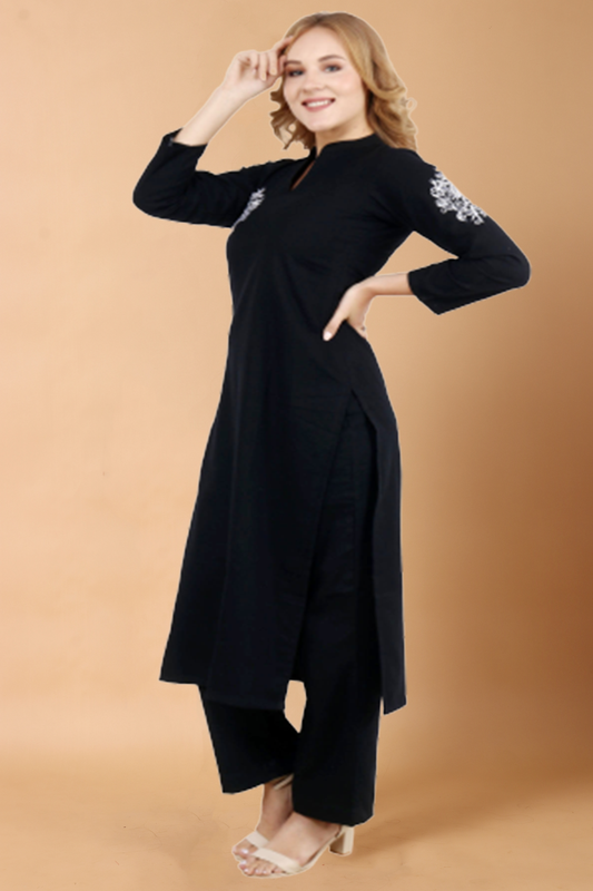 Buy Plus Size Black Pashmina Woollen Kurta Set At Apella | Sizes XS to 10 XL | India | Free Delivery | Customized