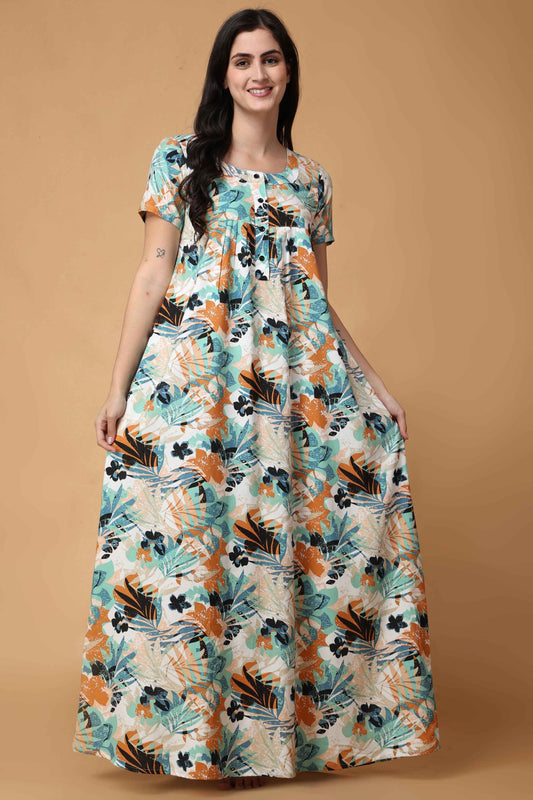 Buy Plus Size Leafy Swirls Rayon Night Gown At Apella | Sizes XS to 10 XL | India | Free Delivery | Customized