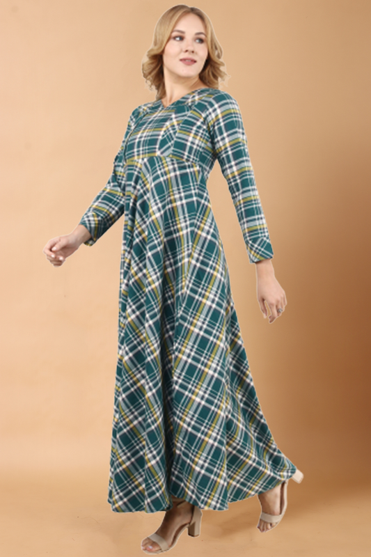 Buy Plus Size Green Check Woollen Dress At Apella | Sizes XS to 10 XL | India | Free Delivery | Customized