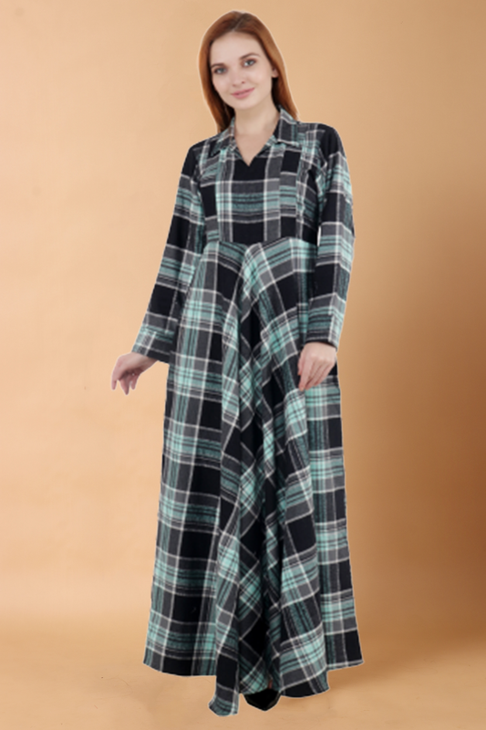 Buy Plus Size Green Checked Woollen Dress At Apella | Sizes XS to 10 XL | India | Free Delivery | Customized